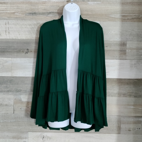 Boutique Green Open Front Cardigan Small Medium Large Stretchy Long Sleeve - Picture 1 of 4